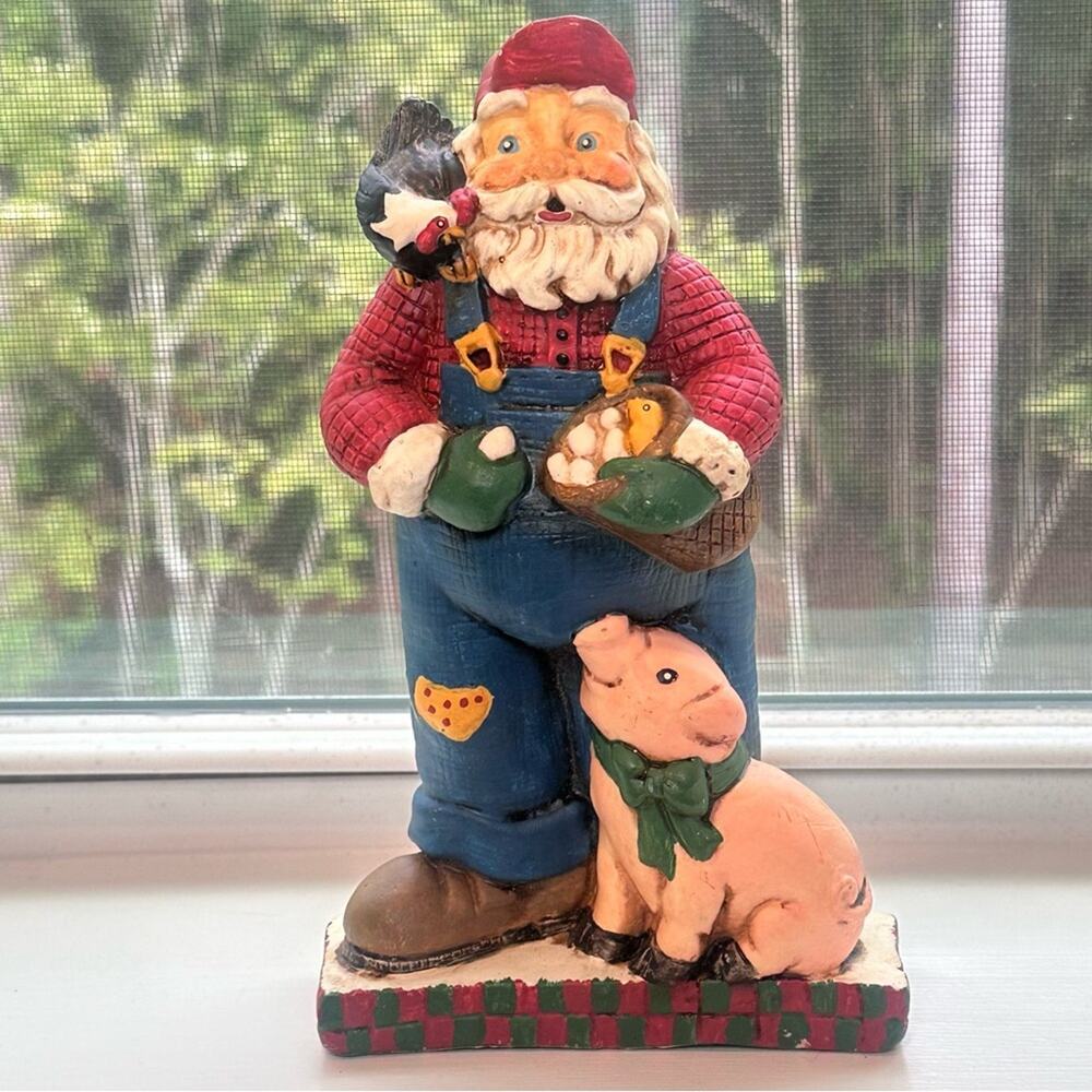 Vintage Midwest of Cannon Falls Santa Christmas Farmer Overalls Eggs Chicken Pig